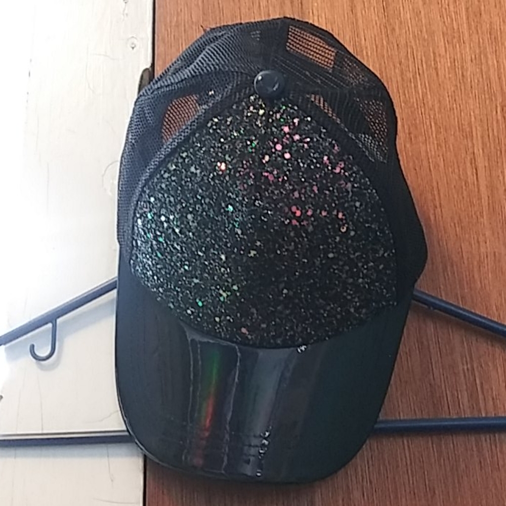Sparkly baseball cap with mesh paneling